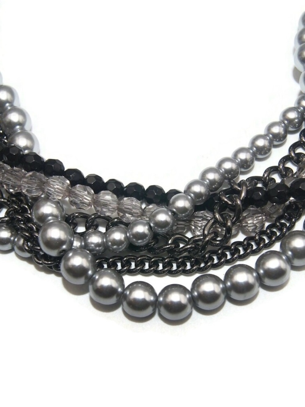 Premier Designs Multi-Strand Silver/Black & Pearl Necklace & Bracelet Set